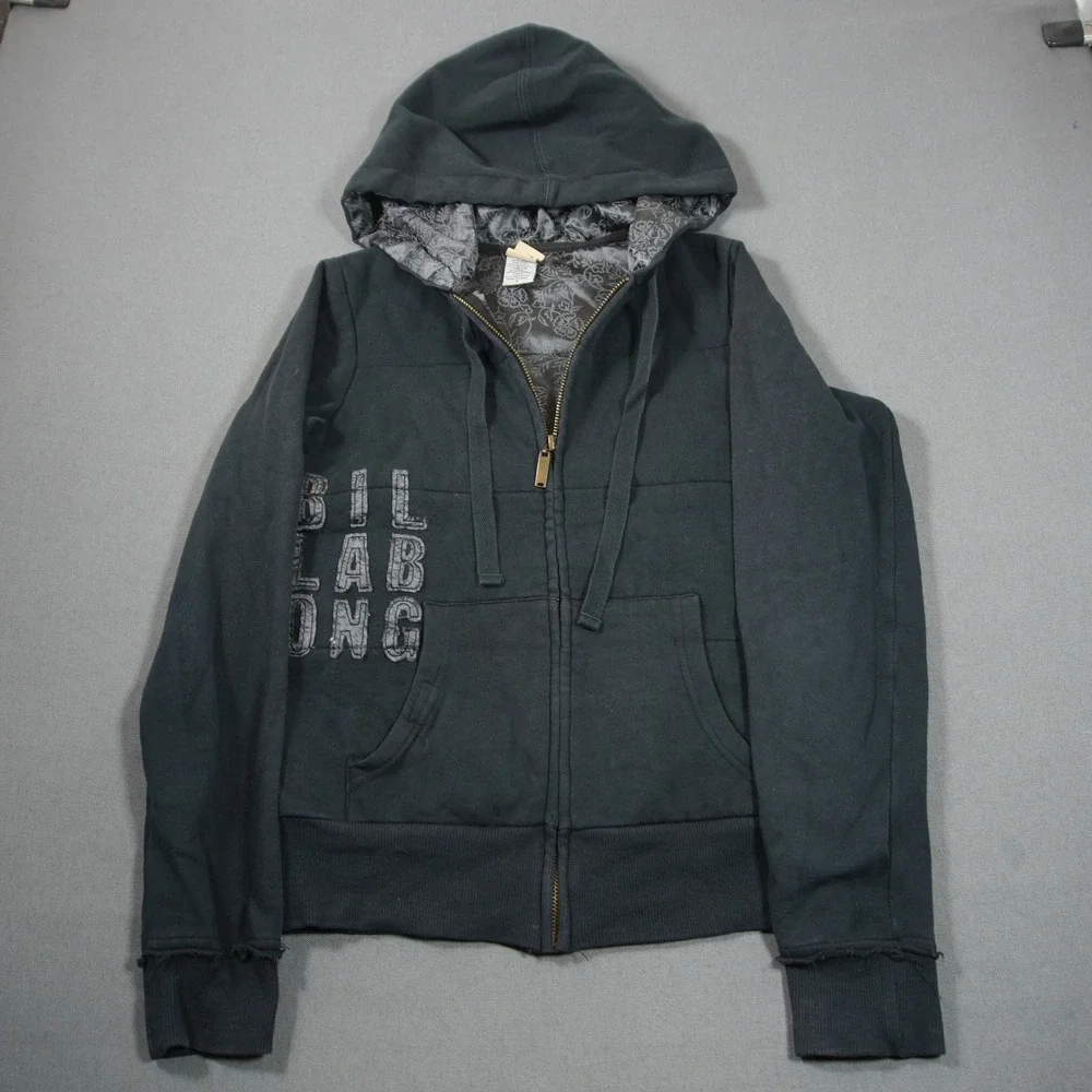 Y2K Billabong Satin Lined Damask Women Zip Up Hoodie S Skater Surfwear Faded